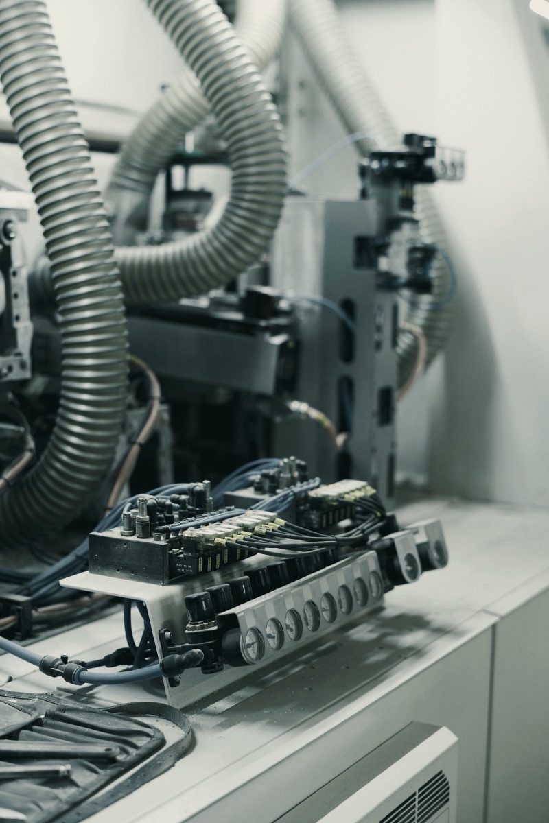 Close-up of a machine's own control wiring and modules, infrastructure that stays on your own network